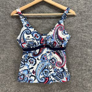 Tropical Honey Tankini Top Women 8 White Floral V-Neck Sleeveless Push Up Nylon